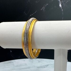 Two-Tone Gold and Silver Textured Bangle Bracelet - Women's Fashion Jewelry